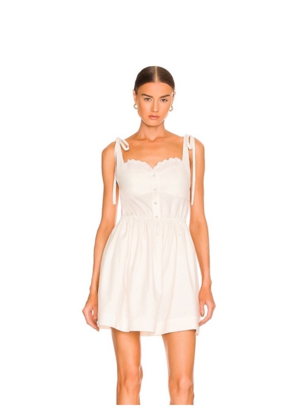 LPA White Tie-Shoulder Scallop Mini Dress